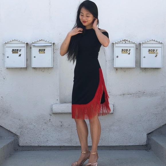 {vintage} salsa fringe dress with shoulder cutouts - Picture 10 of 11